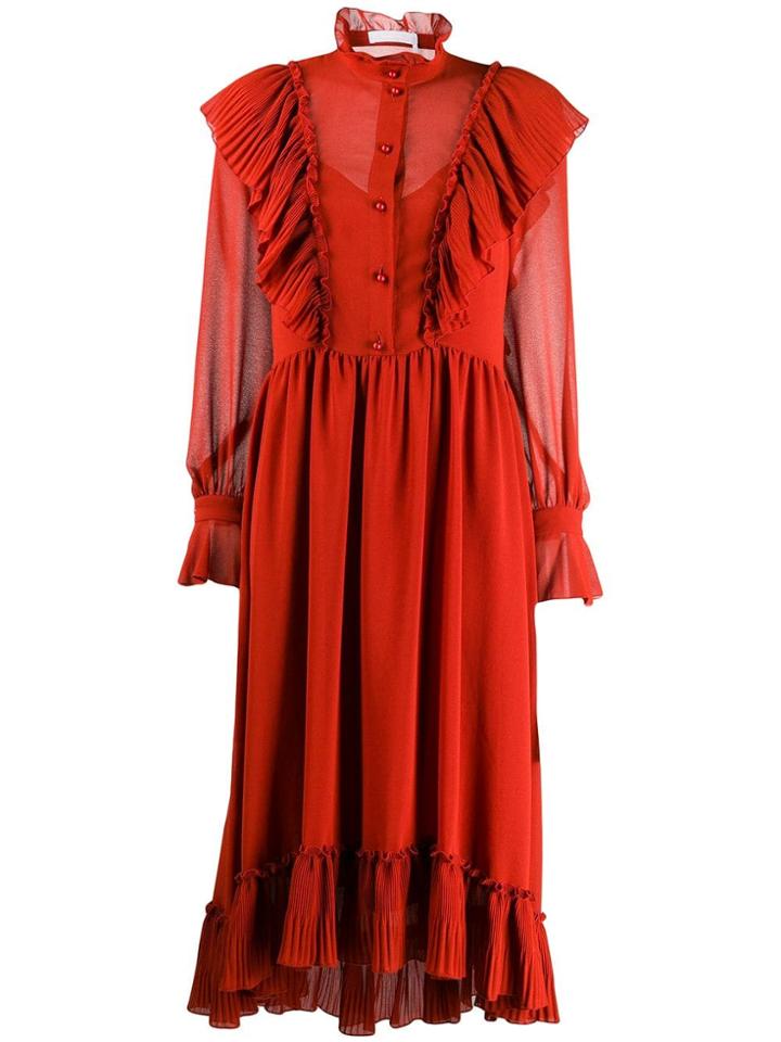 See By Chloé Frill-trim Midi Dress - Orange