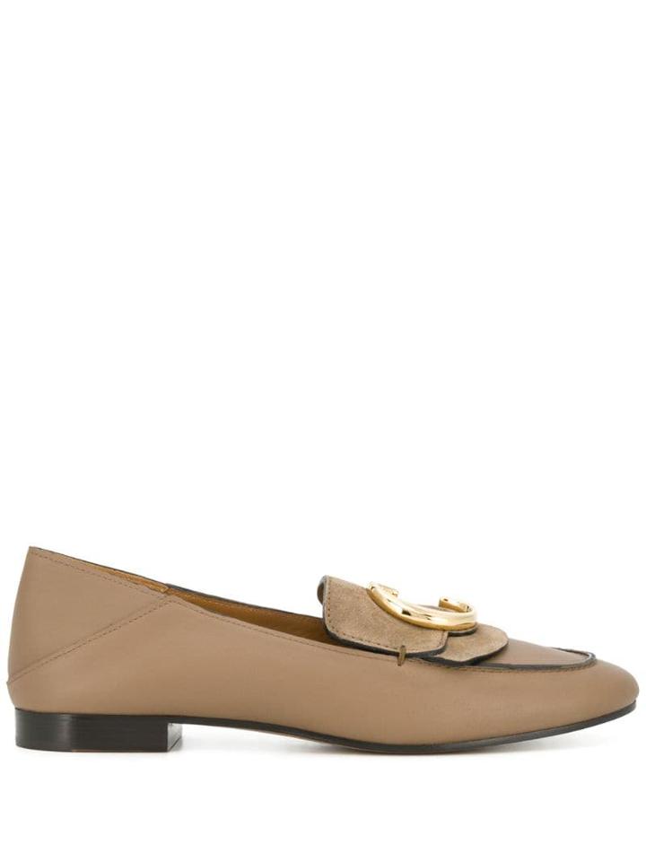 Chloé C Logo Loafers - Neutrals