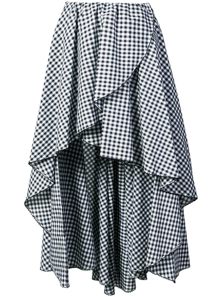 Caroline Constas Gingham Print Frilled Asymmetric Skirt - Black