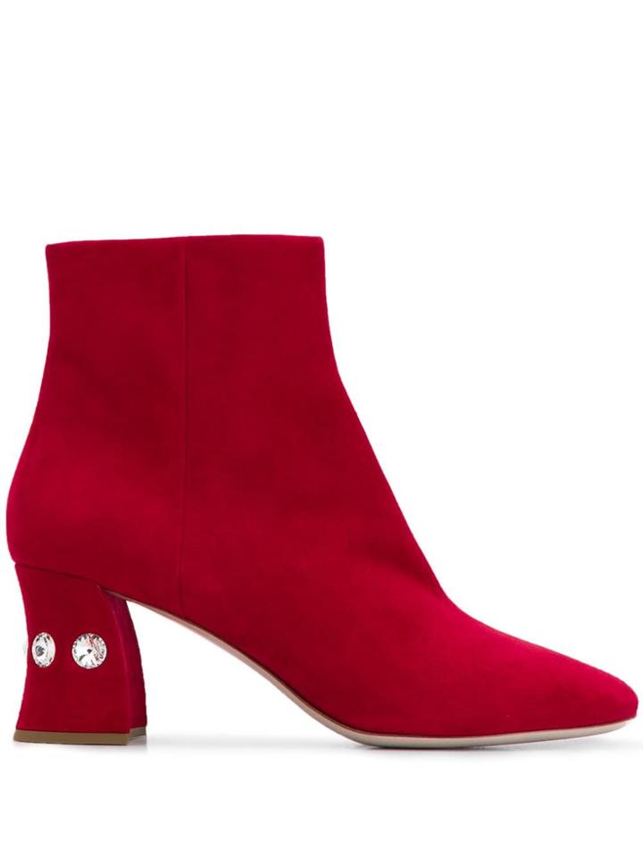 Miu Miu Crystal Embellished Boots - Red