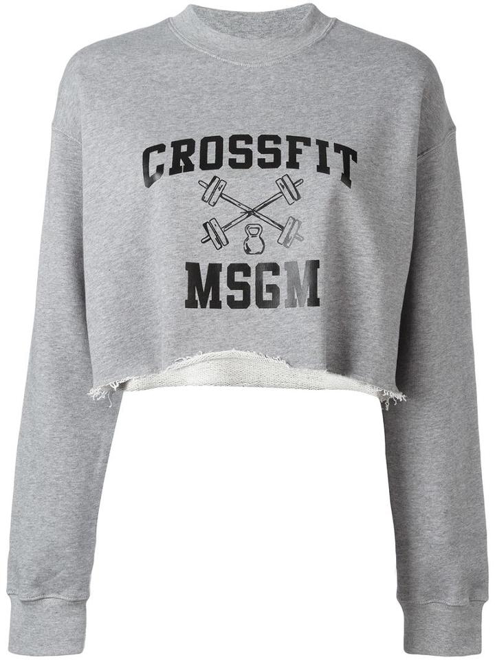 Msgm Logo Print Cropped Sweatshirt, Women's, Size: Medium, Grey, Cotton/viscose