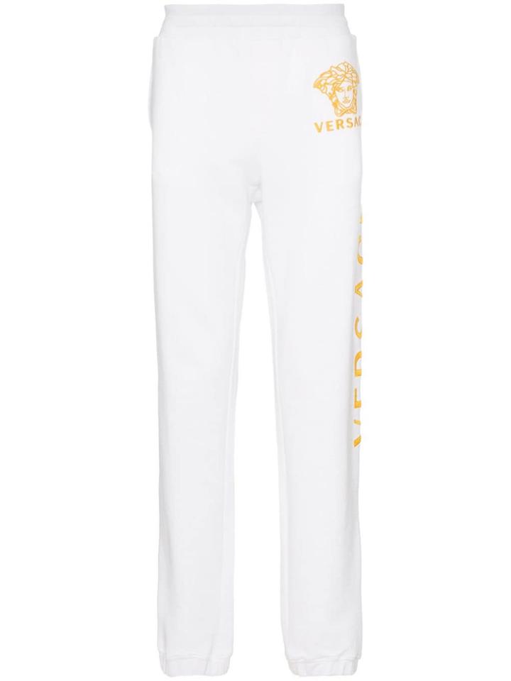 Versace Logo Embroidered Cotton Track Pants - White