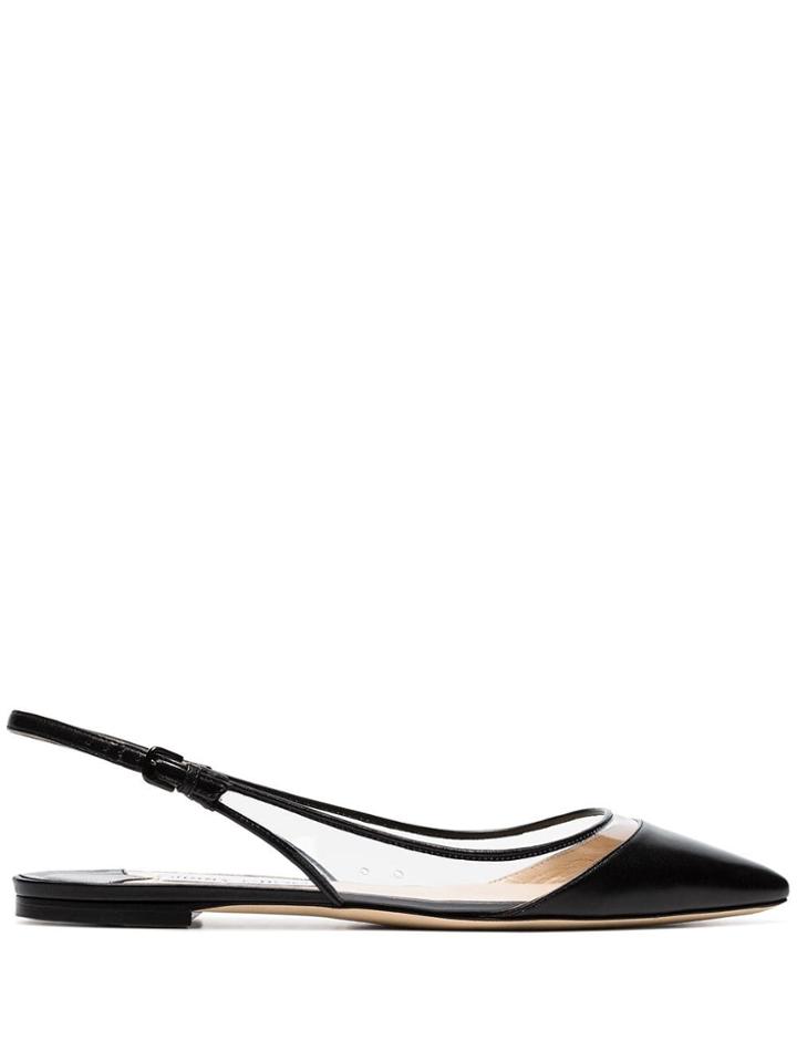 Jimmy Choo Black Erin Leather And Pvc Flat Slingback Pumps