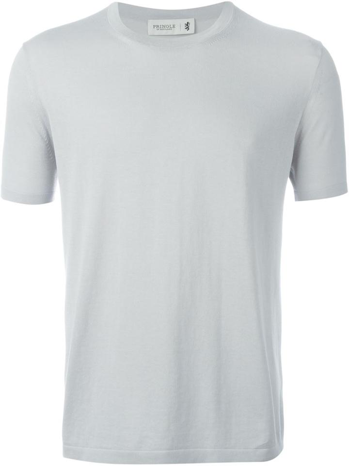 Pringle Of Scotland Round Neck T-shirt, Men's, Size: L, Grey, Cotton