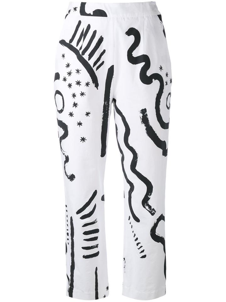 Isa Arfen - Printed Pants - Women - Cotton/spandex/elastane - 8, White, Cotton/spandex/elastane