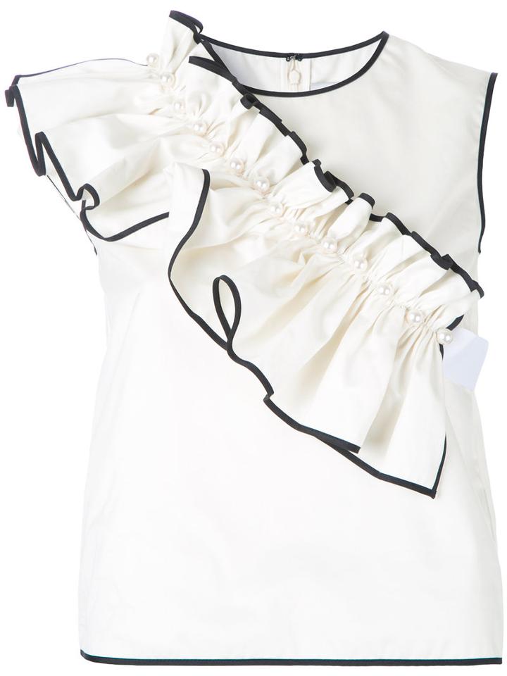 Huishan Zhang Detachable Ruffle Top, Size: 10, White, Cotton