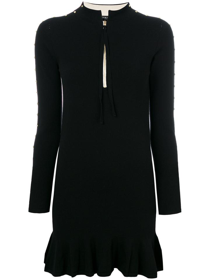 Twin-set Zip Collar Studded Mini Dress - Black