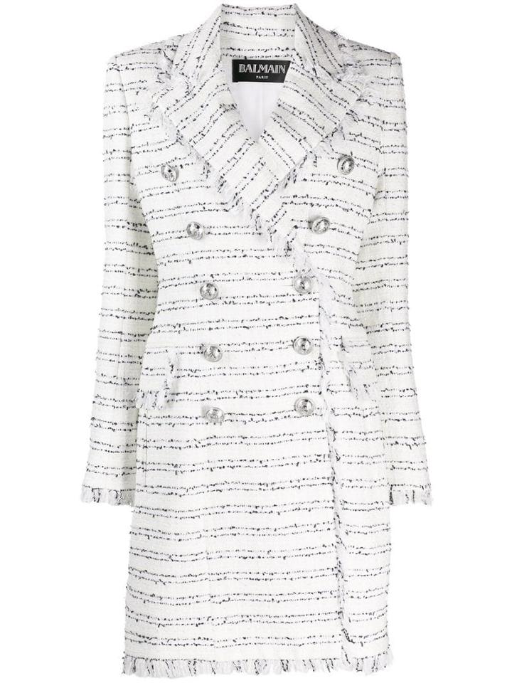 Balmain Tweed Double-breasted Coat - White