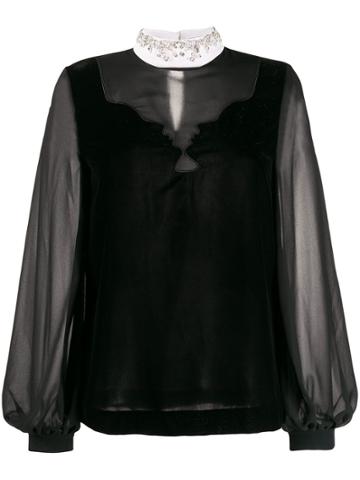 Vivetta Embellished Collar Velvet Blouse - Black