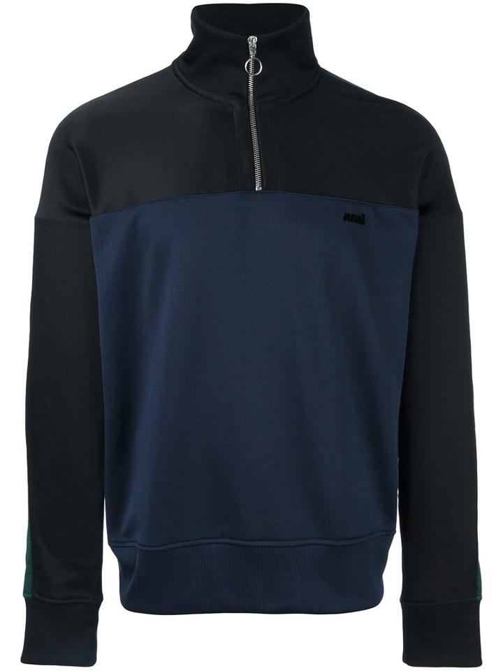 Ami Alexandre Mattiussi Half Zipped Track Top, Men's, Size: Xl, Black, Cotton/polyester