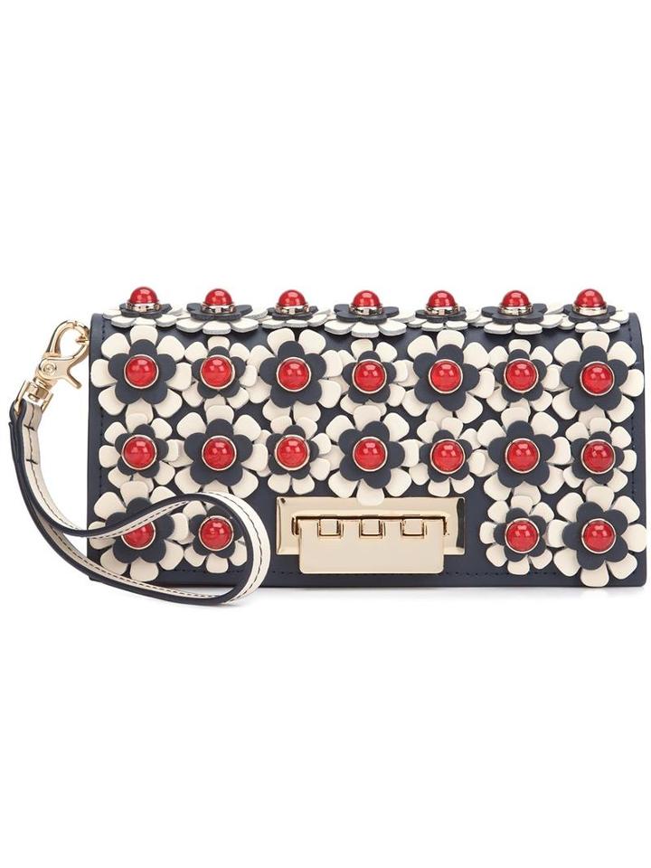 Zac Zac Posen Flower Embellished Clutch, Women's, Blue, Calf Leather