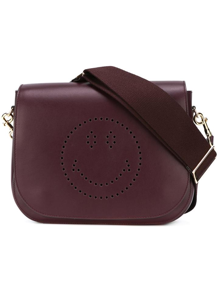 Anya Hindmarch Perforated Smile Icon Shoulder Bag, Women's, Red, Leather