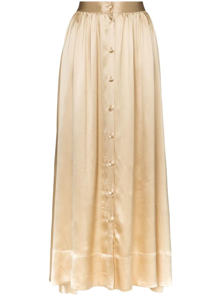 Deitas Bell Silk Button Down Midi Skirt - Gold