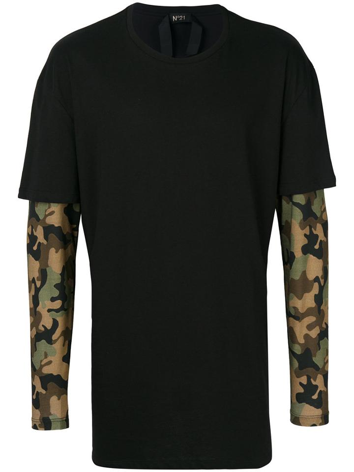 No21 - Camouflage Print Double Layered T-shirt - Men - Cotton - S, Black, Cotton