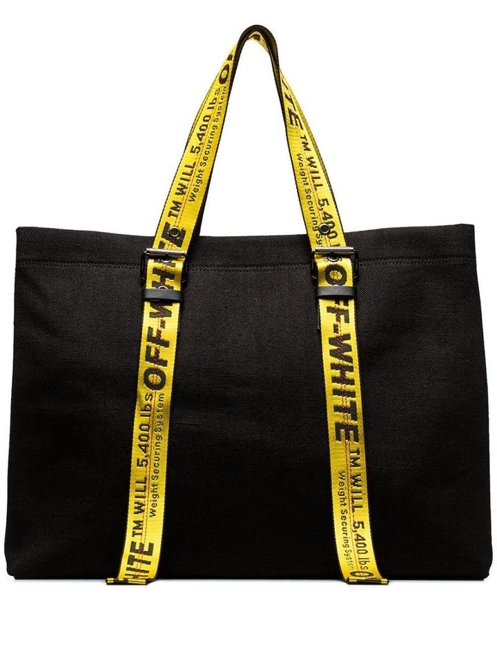 Off-white Logo Handle Cotton-canvas Tote Bag - Black