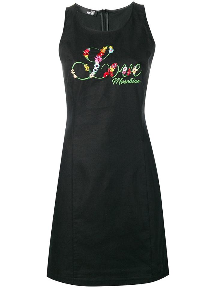 Love Moschino Embroidered Floral Fitted Dress - Black