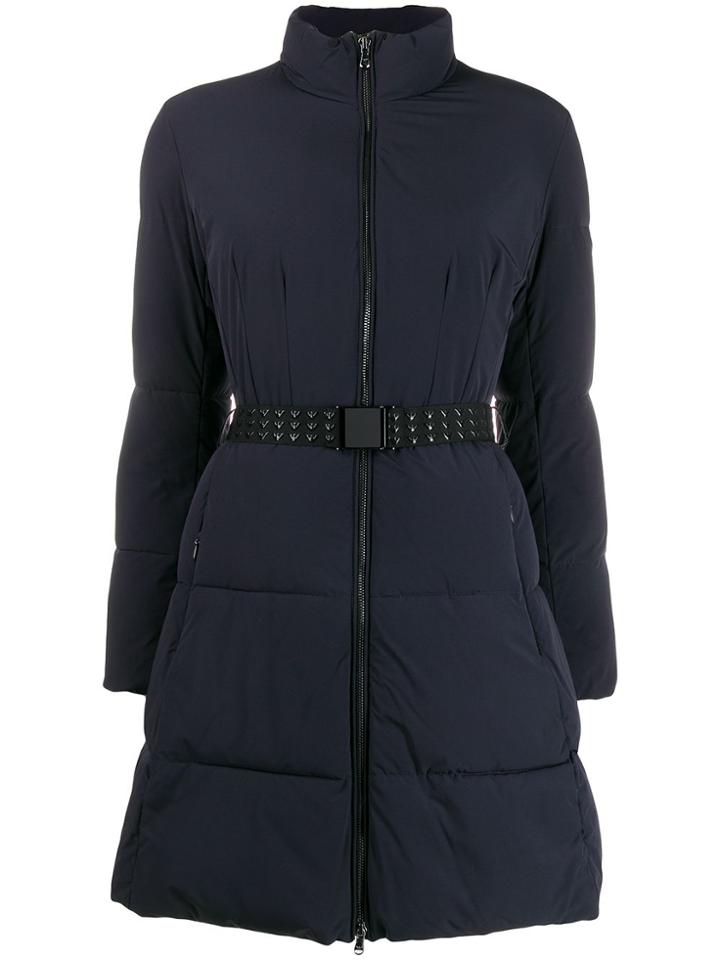 Emporio Armani Belted Funnel-neck Padded Coat - Blue