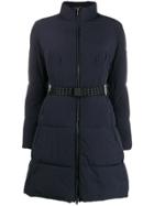Emporio Armani Belted Funnel-neck Padded Coat - Blue