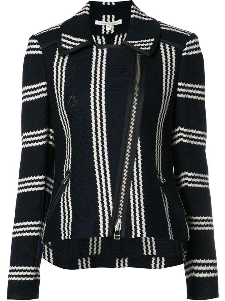 Veronica Beard Striped Pattern Biker Jacket, Women's, Size: Small, Black, Cotton