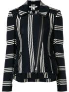 Veronica Beard Striped Pattern Biker Jacket, Women's, Size: Small, Black, Cotton
