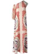 Msgm Floral Print Asymmetric Dress, Women's, Size: 42, Nude/neutrals, Silk