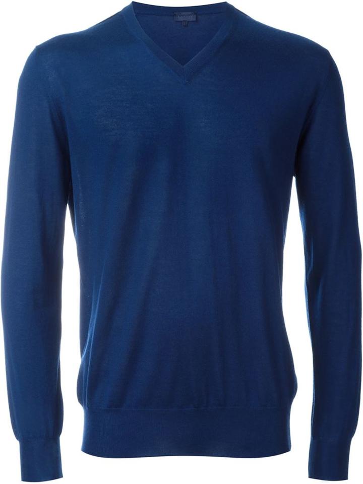 Lanvin V-neck Jumper, Men's, Size: Large, Blue, Cashmere