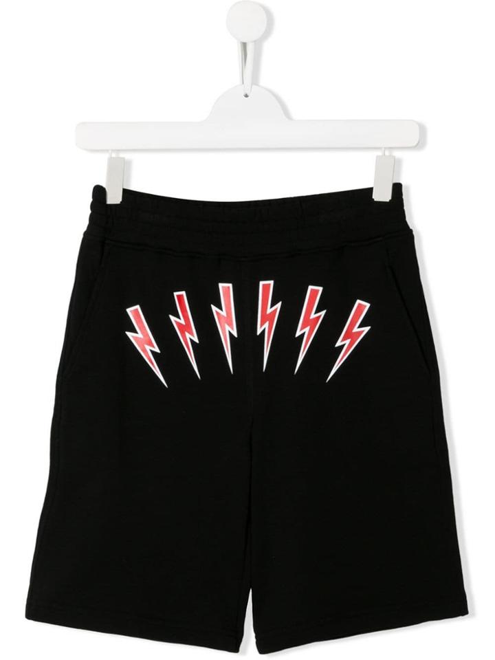 Neil Barrett Kids Lightning Print Casual Shorts - Black