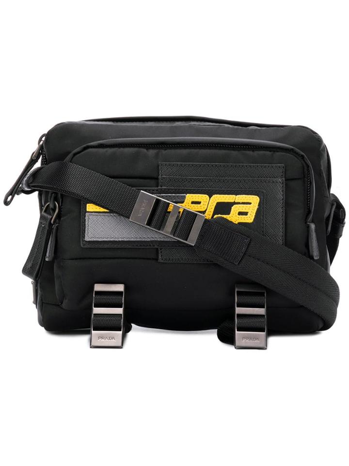 Prada Triangle Logo Plaque Crossbody - Black