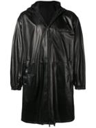 Prada Hooded Leather Coat - Black
