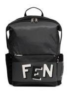 Fendi Grey Logo Leather Backpack
