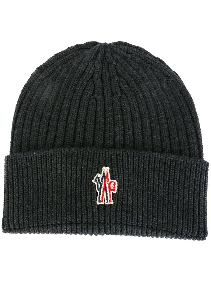 Moncler Grenoble Folded Ribbed Beanie, Men's, Grey, Virgin Wool