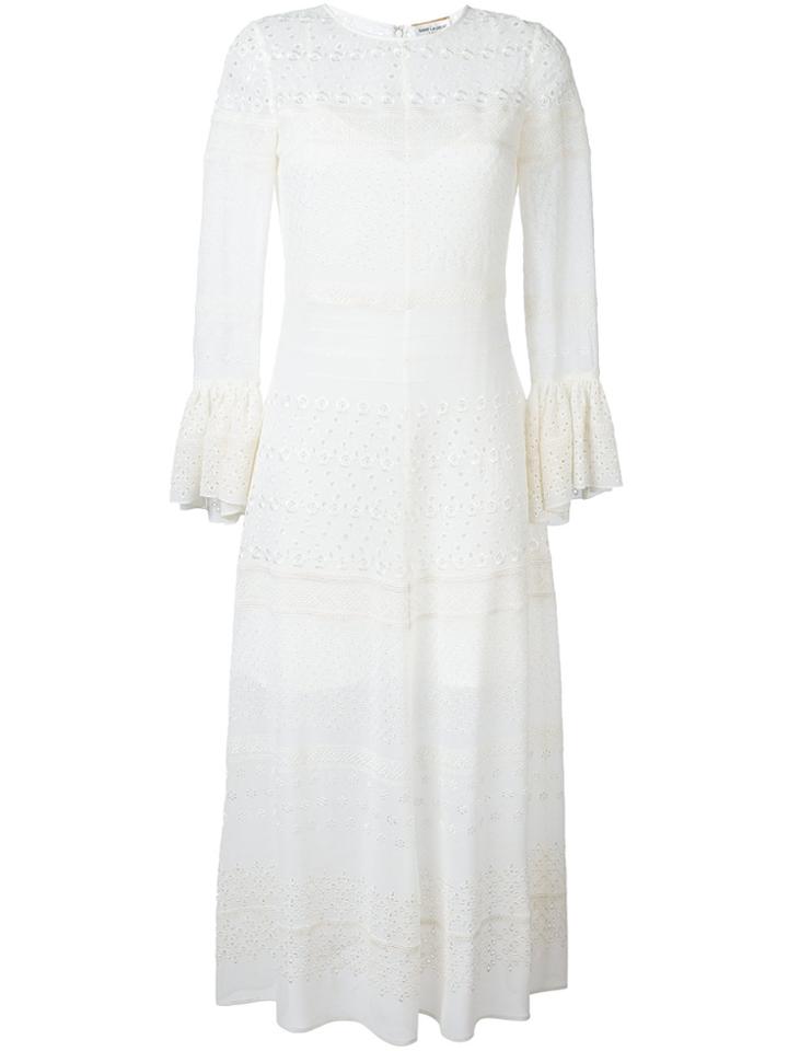 Saint Laurent Broderie Anglaise Long Dress - White