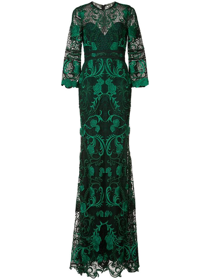 Rose Embroidered Gown - Women - Nylon/polyester - 8, Green, Nylon/polyester, Marchesa Notte