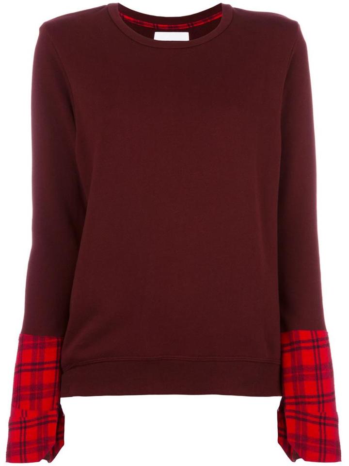 Water Plaid Cuffs Sweatshirt, Women's, Size: Small, Red, Cotton