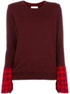 Water Plaid Cuffs Sweatshirt, Women's, Size: Small, Red, Cotton