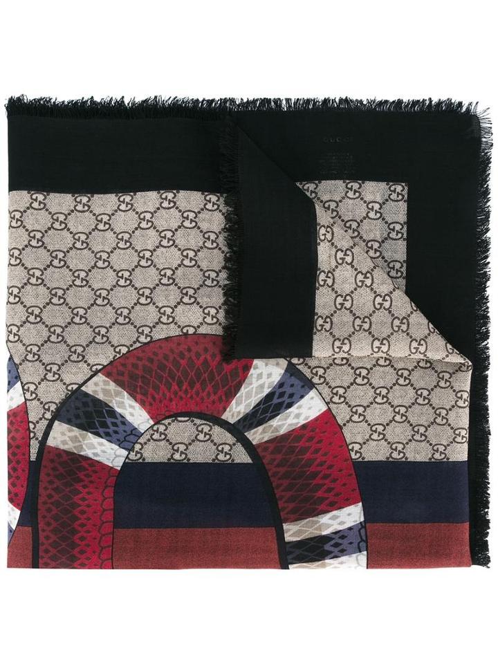 Gucci Gg Snake Print Scarf, Men's, Wool