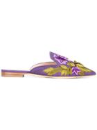 Alberta Ferretti Floral Embroidered Mules - Purple