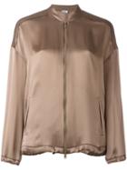 Brunello Cucinelli Zipped Bomber Jacket, Women's, Size: Large, Brown, Viscose/acetate/brass