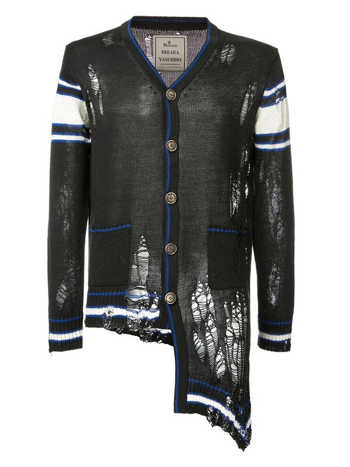 Maison Mihara Yasuhiro Distressed Cardigan, Men's, Size: 48, Black, Cotton/acrylic