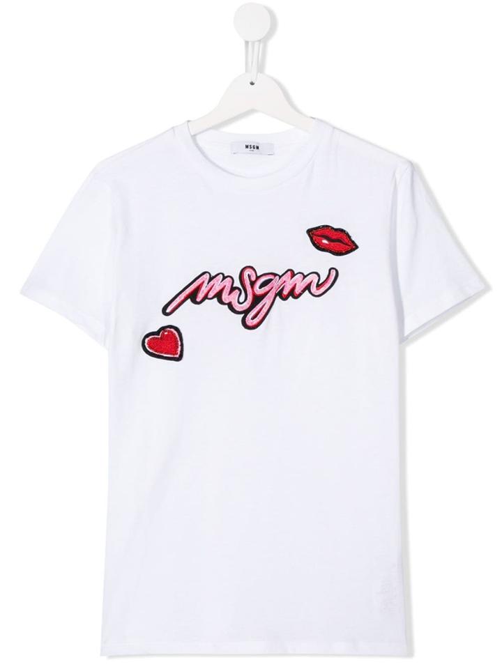 Msgm Kids Teen Logo Embroidered T-shirt - White