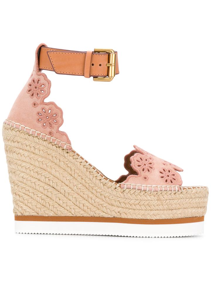 See By Chloé Floral Lauren Espadrille Sandals - Pink & Purple