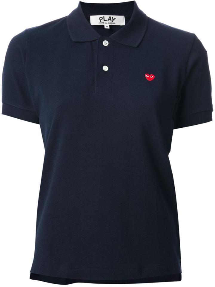Comme Des Garçons Play Embroidered Heart Polo Shirt, Women's, Size: Small, Blue, Cotton