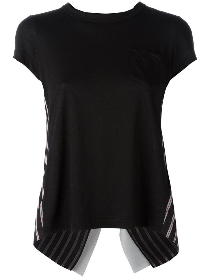 Sacai - Striped Back T-shirt - Women - Linen/flax/polyester/cupro - 2, Black, Linen/flax/polyester/cupro