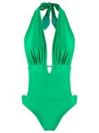Martha Medeiros Halterneck Swimsuit, Women's, Size: G, Green, Polyamide/spandex/elastane