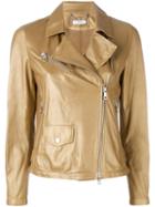 Desa 1972 - Asymmetric Biker Jacket - Women - Cotton/leather - 38, Women's, Yellow/orange, Cotton/leather