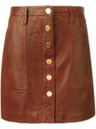 Michael Michael Kors Buttoned Leather Skirt, Women's, Size: 8, Brown, Lamb Skin/polyester/spandex/elastane
