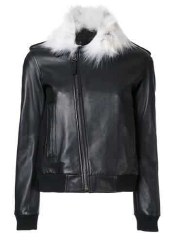 Anthony Vaccarello Contrast Collar Jacket, Women's, Size: 38, Black, Cotton/lamb Skin/acetate