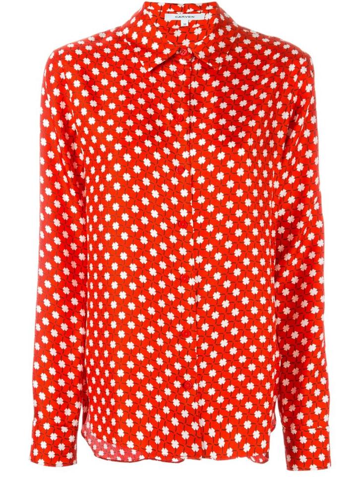 Carven Shamrock Print Shirt, Women's, Size: 44, Red, Silk