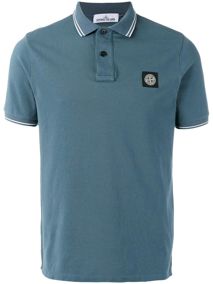 Stone Island Logo Polo Shirt, Men's, Size: Medium, Blue, Cotton/spandex/elastane