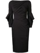 Talbot Runhof Ruffle Sleeve Fitted Dress - Black